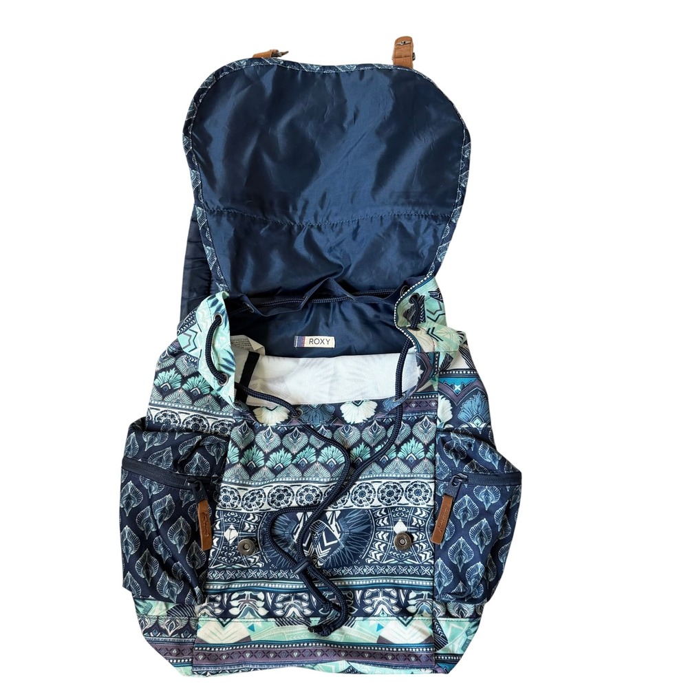 Roxy Free for Sun Student Backpack Blue Boho Geometric Print Canvas Totebag - Picture 4 of 16